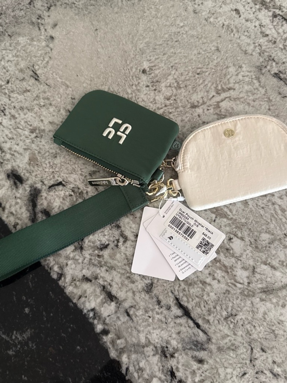 lululemon athletica Green and Cream Zip Card Case Set with Strap